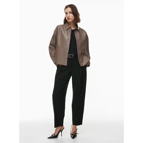 Aritzia BABATON Pelli Hip Opal Grey Vegan Leather Cropped Shirt Jacket, Size XS - Picture 11 of 15